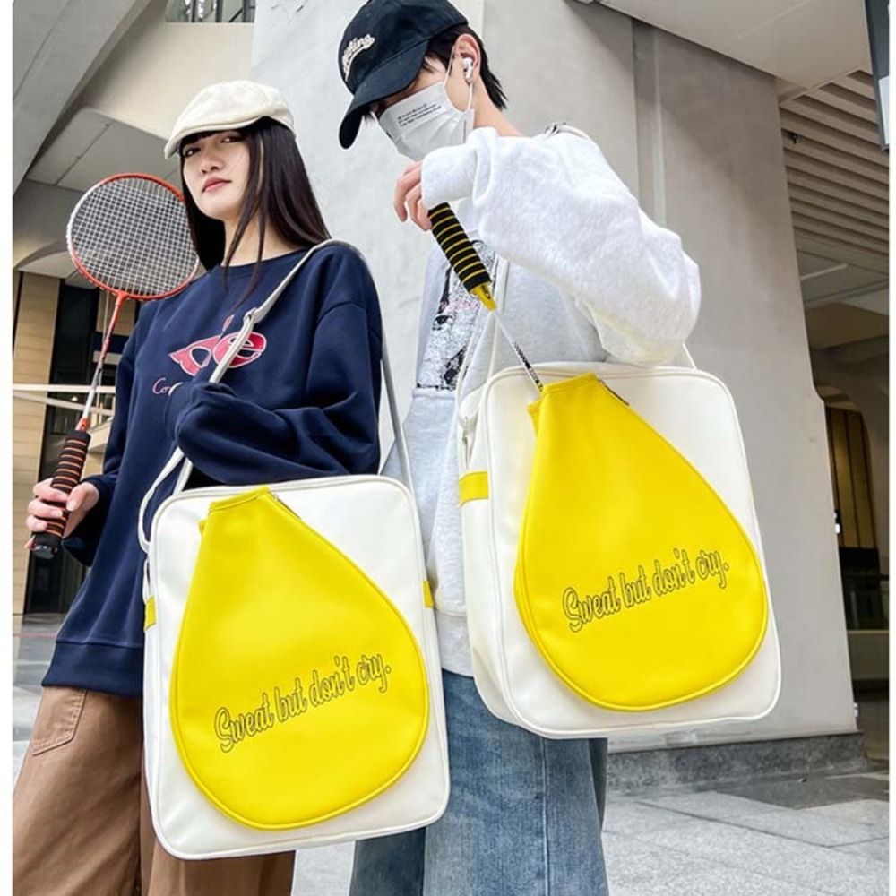 Badminton Single - กระเป๋าใส่ไม้แบดมินตันความจุขนาดใหญ่ กระเป๋าใส่ไม้แบดมินตันแบบสะพายไหล่เดียว หนัง PU สีขาว สีเหลือง