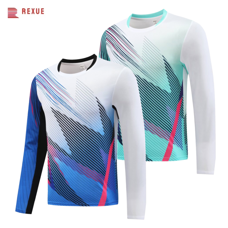Badminton Jersey - เสื้อลายกีฬาปิงปอง Kaus Bulu tangkis แขนยาวสำหรับทุกเพศเสื้อปิงปองคอวีเสื้อผ้าพิเคิลบอลมืออาชีพสำหรับผู้ชายและผู้หญิง